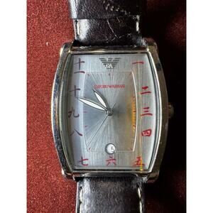 Emporio Armani Men’s Watch Silver Dial Asian Numerals Stainless Steel Leather